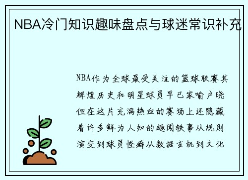 NBA冷门知识趣味盘点与球迷常识补充