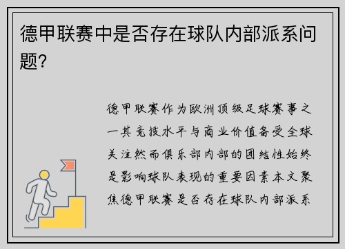 德甲联赛中是否存在球队内部派系问题？